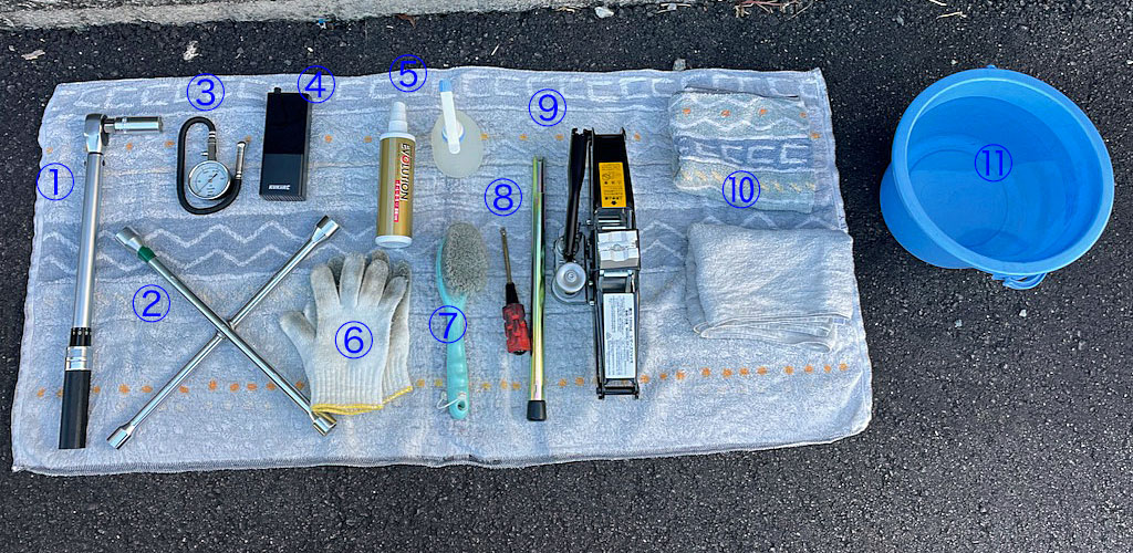 タイヤ交換のための道具類